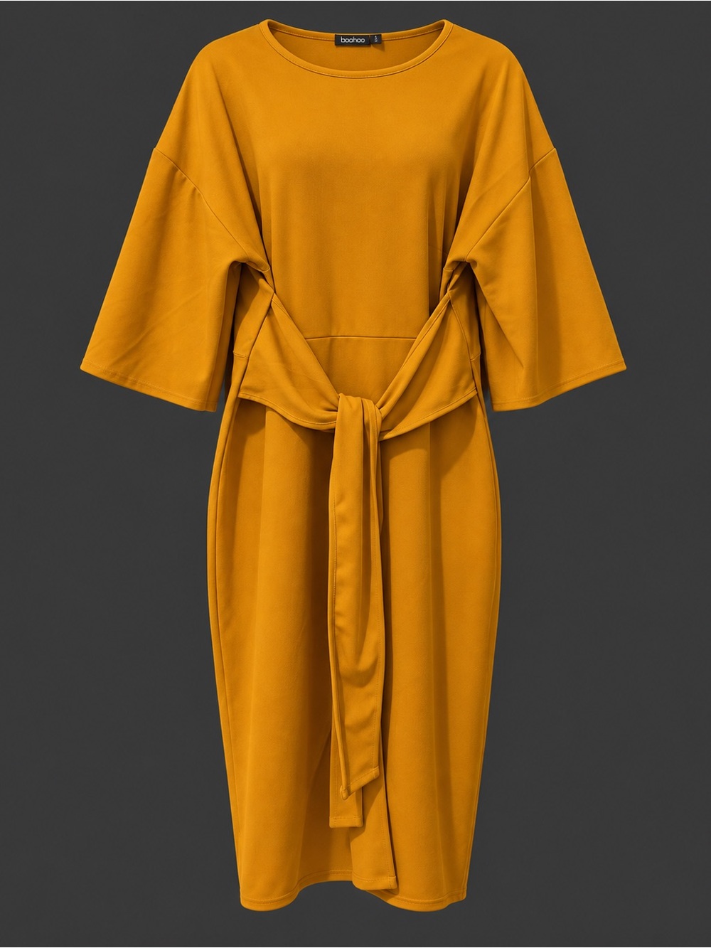 boohoo Mustard Tie-Waist Midi Dress